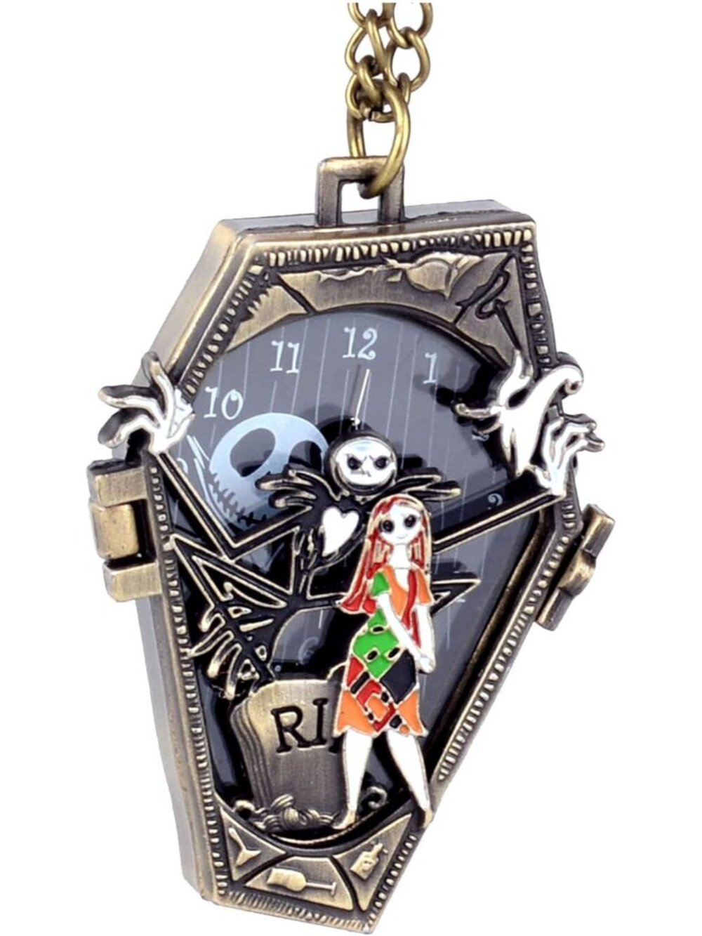 Men's Black Analog Quartz Bronze Necklace Chain Christmas Halloween Pocket Watch